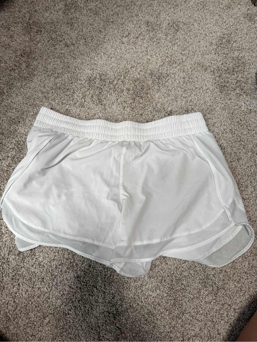 Athleta White Mesh Racer Run Shorts